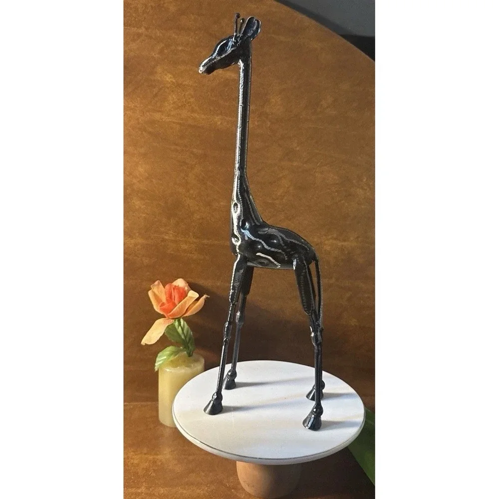 Vintage Giraffe Iron Figurine African Art Sculpture Statue Brutalist